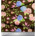 thumbnail image 3 of Soimoi Brown Silk Fabric Periwinkle & Peony Floral Fabric Prints By Yard 42 Inch Wide, 3 of 3