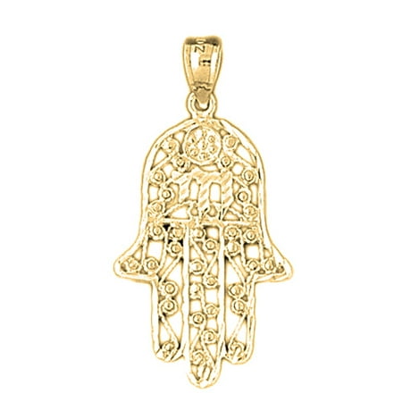 18K Yellow Gold Hamsa with Chai Pendant - 36 mm