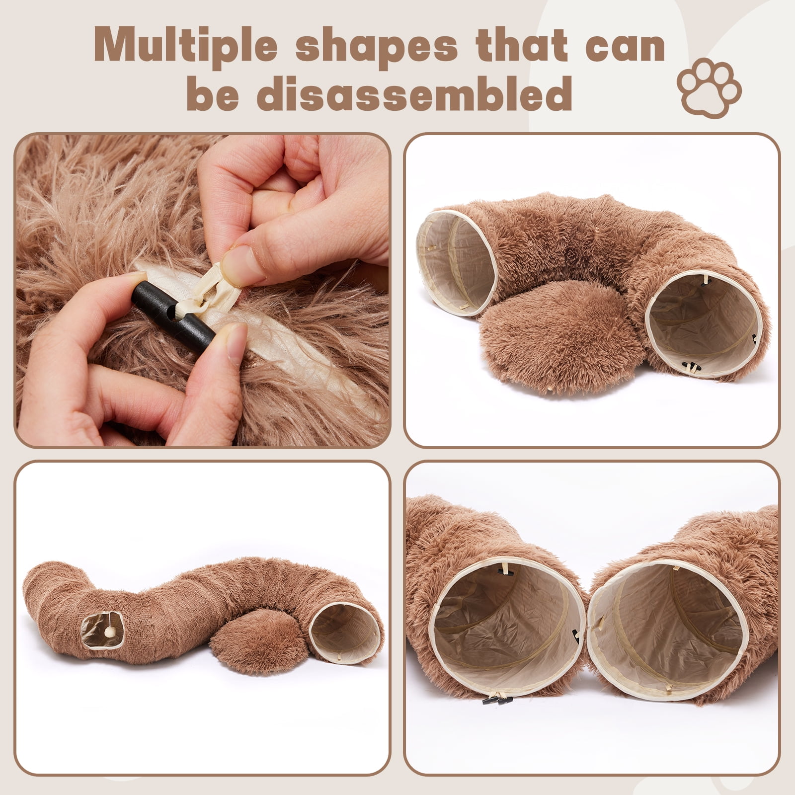 LIFERECORD Cat Tunnel with Cat Bed for Indoor Cats, Under Christmas Tree Soft Plush Peekaboo Cat Cave Donut Tunnel, Multifunctional Playground Toys Hideplace for Kittens, Rabbit - Brown