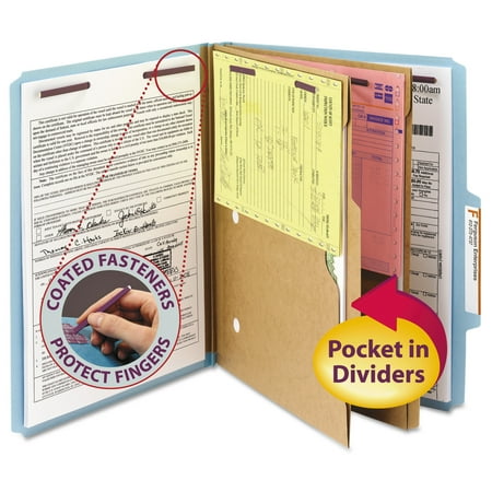 Flexi View 2 Pocket Folders - Smead Pressboard Folders with Two Pocket Dividers, Letter, Six-Section, Blue, 10/Box -SMD14081