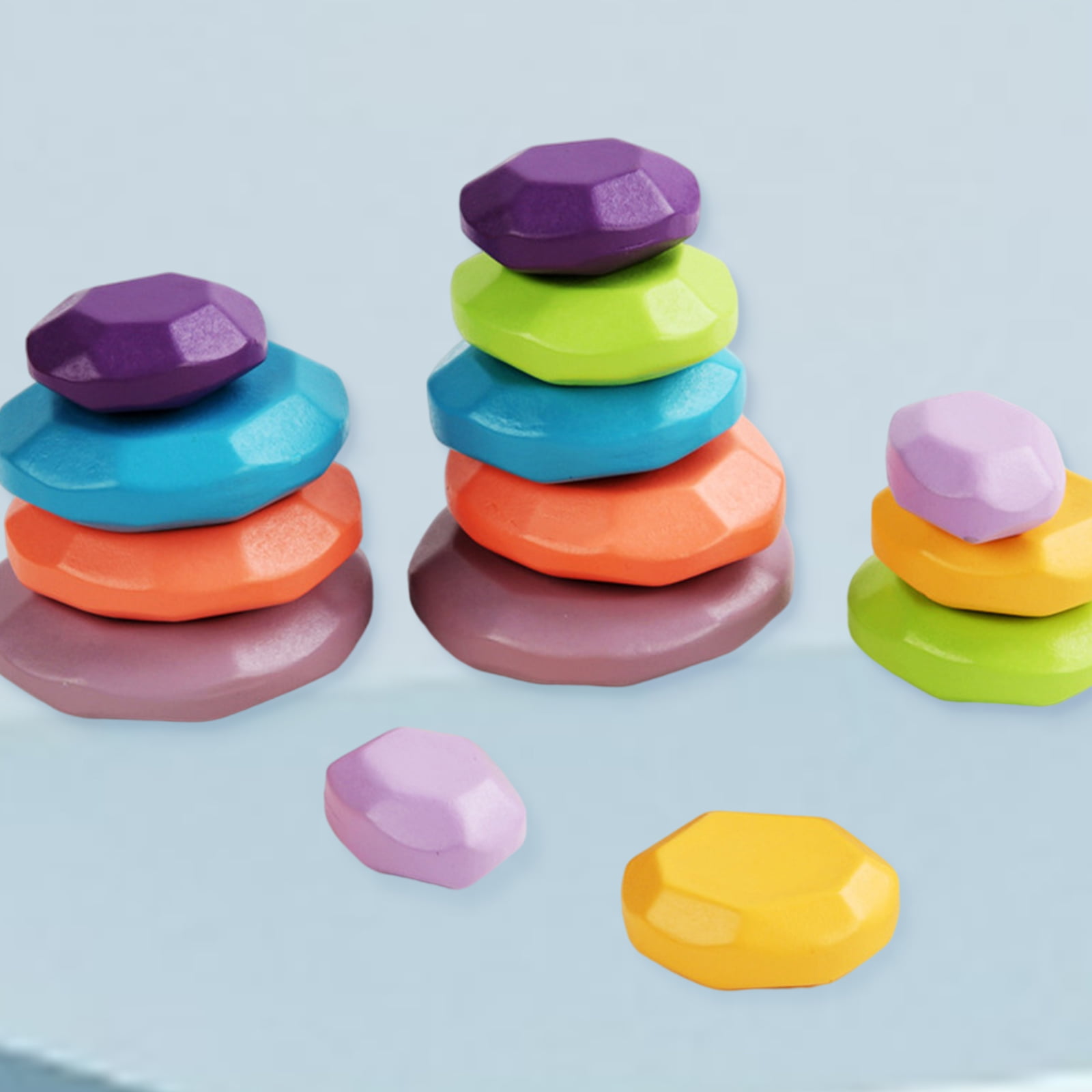 1Set Wood Colored Balancing Stones Baby Stacking Building Blocks Montessori Toys 