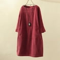 thumbnail image 2 of Babysbule Summer Women Dresses Plus Size Fashion Women O-Neck Long Sleeve Corduroy Solid Pockets Casual Dress, 2 of 4
