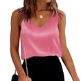 thumbnail image 6 of Satin Tank Tops for Women Loose Fit Sleeveless V Neck Cami Camisole Dress Blouses Business Shirts Formal Top Pink M, 6 of 6
