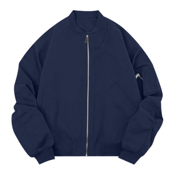 Cmfcve Men's Fall Solid Jacket Long Sleeve Zip up Bomber Jacket Loose Fit Casual No Hood Outerwear Jackets