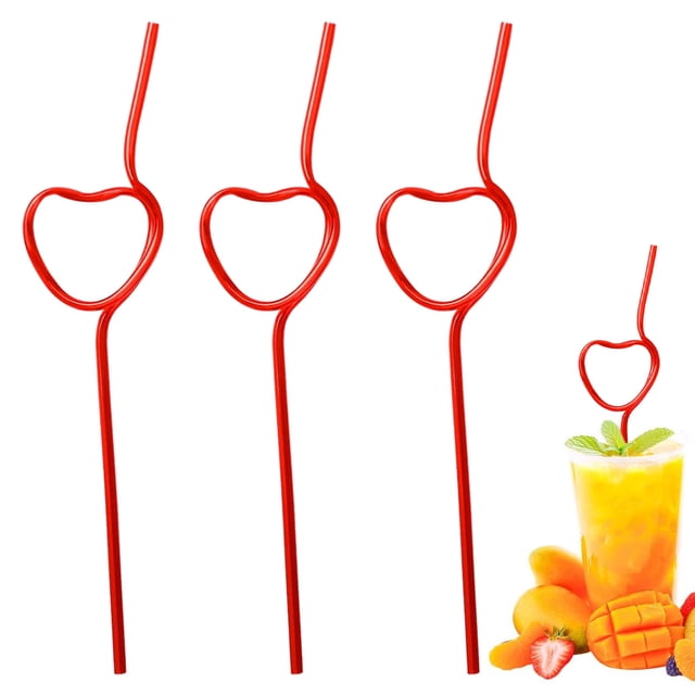 3 pajitas divertidas para niños y adultos, pajitas de plástico reutilizables con forma de lazo y diseño loco para actividades en el aula, día de San Valentín