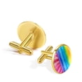 thumbnail image 3 of PhooArto Men's Classic Stainless Steel, Colorful Rainbow Pattern Cufflinks Business Wedding Shirts, Golden, 3 of 7