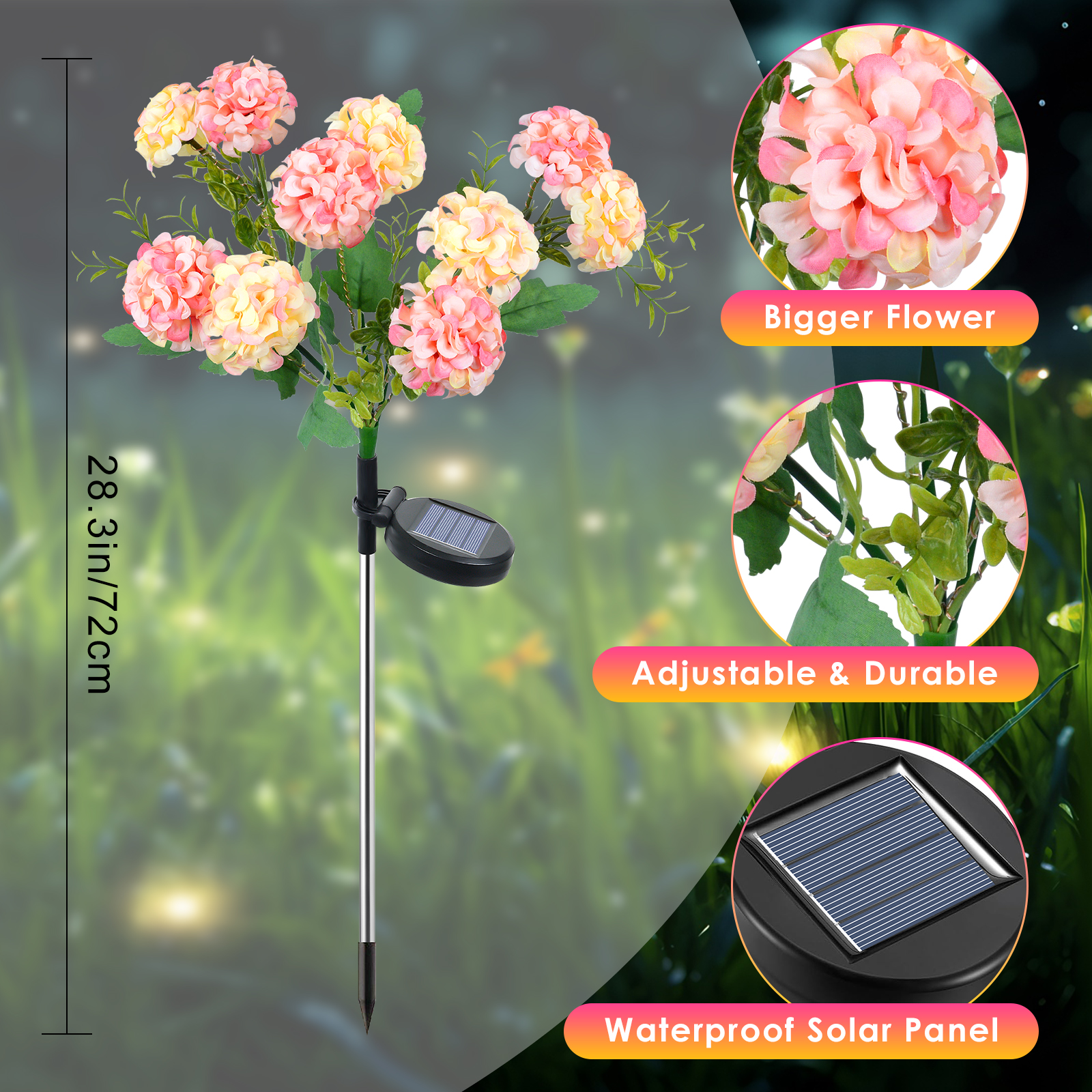Qoosea Solar Hydrangea Flower Lights 2-Pack 10 Heads photo 4