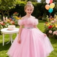 thumbnail image 6 of Angala Little Girls Dresses Solid Evening Gown Maxi Dresses Off Shoulder Fashion Elegant Comfortable Birthday Evening Party Kids Summer Outfit Size 3-4 Years Pink, 6 of 6