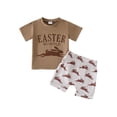 thumbnail image 3 of LIJCC Toddler Infant Baby Boys Easter Themed 2 Piece Outfit Set Tractor Print Short Sleeve T Shirt and Shorts Set(Brown,3-6 Months), 3 of 6