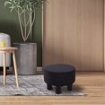 thumbnail image 5 of Round Linen Ottoman Foot Stool – Padded Footrest with Non-Skid Pine Legs, Soft Step Stool for Couch, Desk, Dorm, Office, Hallway Black, 5 of 5