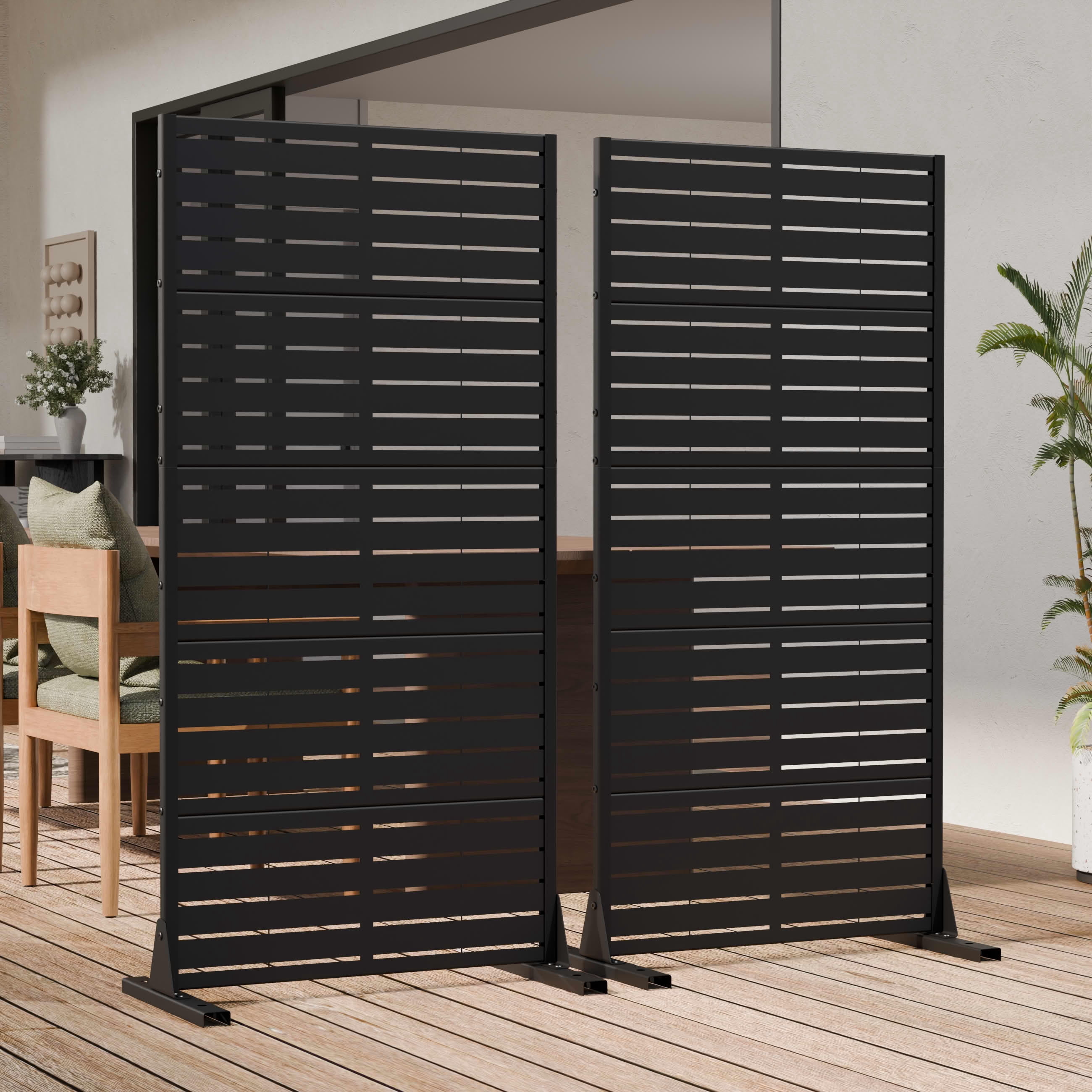 MAYEERTY Outdoor Metal Privacy Screen - 5ft Black, 5-Panel Classic Louvered Design, Easy Install for Apartment Balcony
