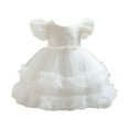 thumbnail image 1 of FAIWAD Robe Princesse en Dentelle Brodée pour Bébé Fille, Manches Courtes, Col Rond, Mariage, Fête, Tulle, Robes Bouffantes, 1 of 6