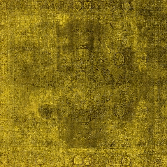 Ahgly Company Indoor Square Oriental Yellow Industrial Area Rugs, 7' Square
