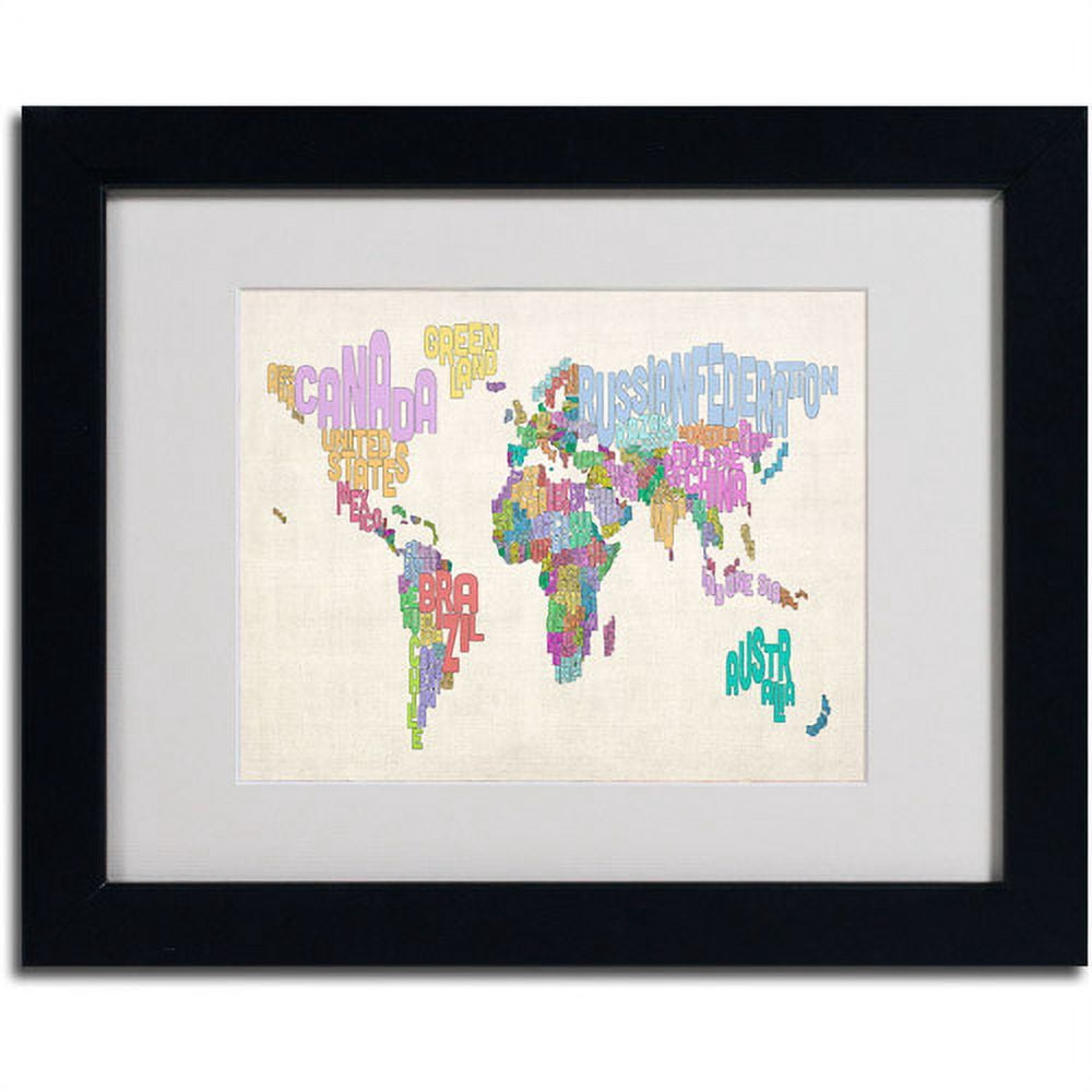 Trademark Fine Art "World Text Map 5" Matted Framed Art by Michael Tompsett