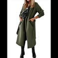 thumbnail image 3 of Chaqueta Clásica de Mujer con Solapa, Larga, Abertura Frontal y Cinturón, Abrigo Extra de Lana Verde M, 3 of 6