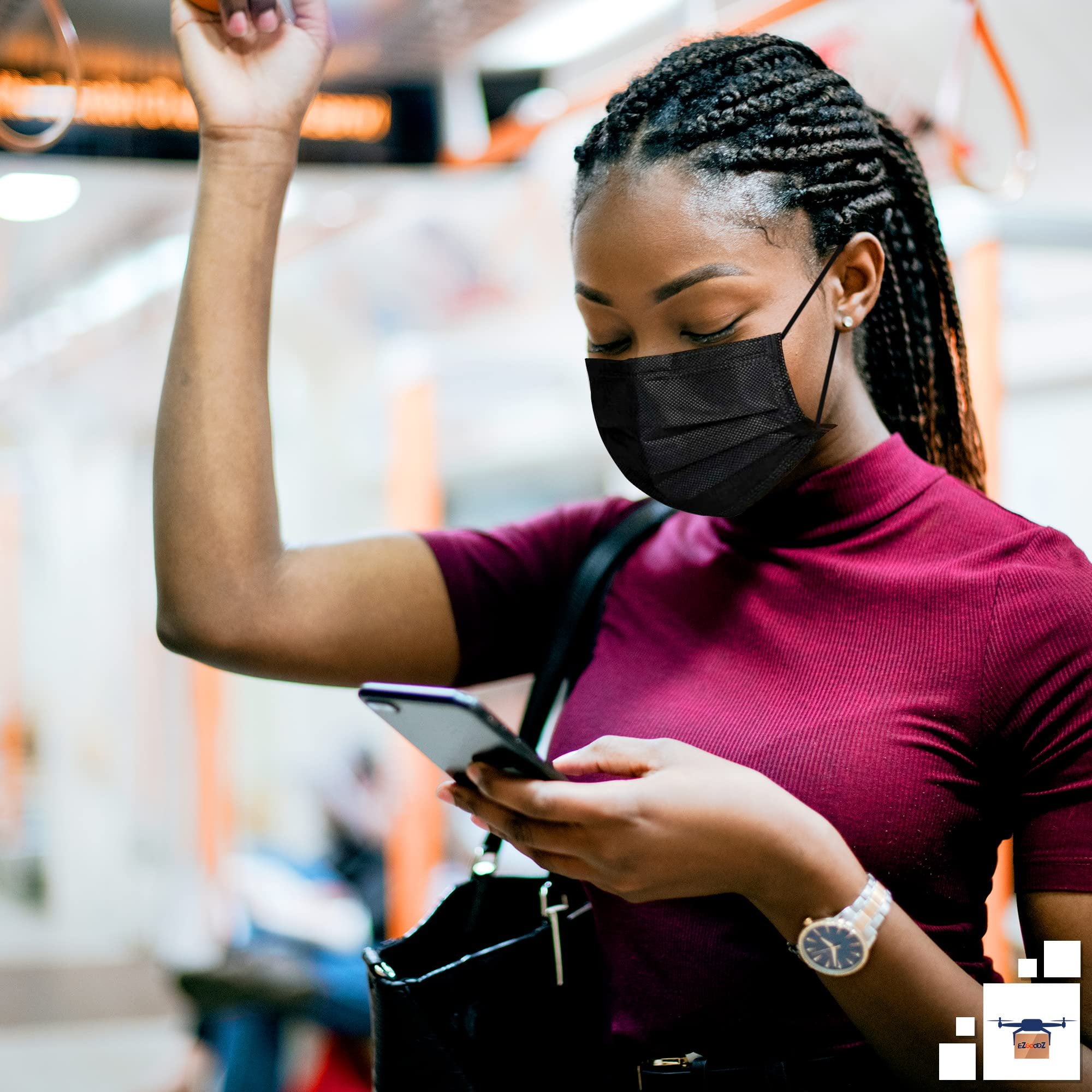 Disposable Black Face Masks in Bulk. Pack of 2500 Adult Mouth & Nose Masks. 3-ply Mouth Covers with Nose Wire. Unisex Face Dust Protection with Adjustable Earloops for Outdoor, Home, Office.