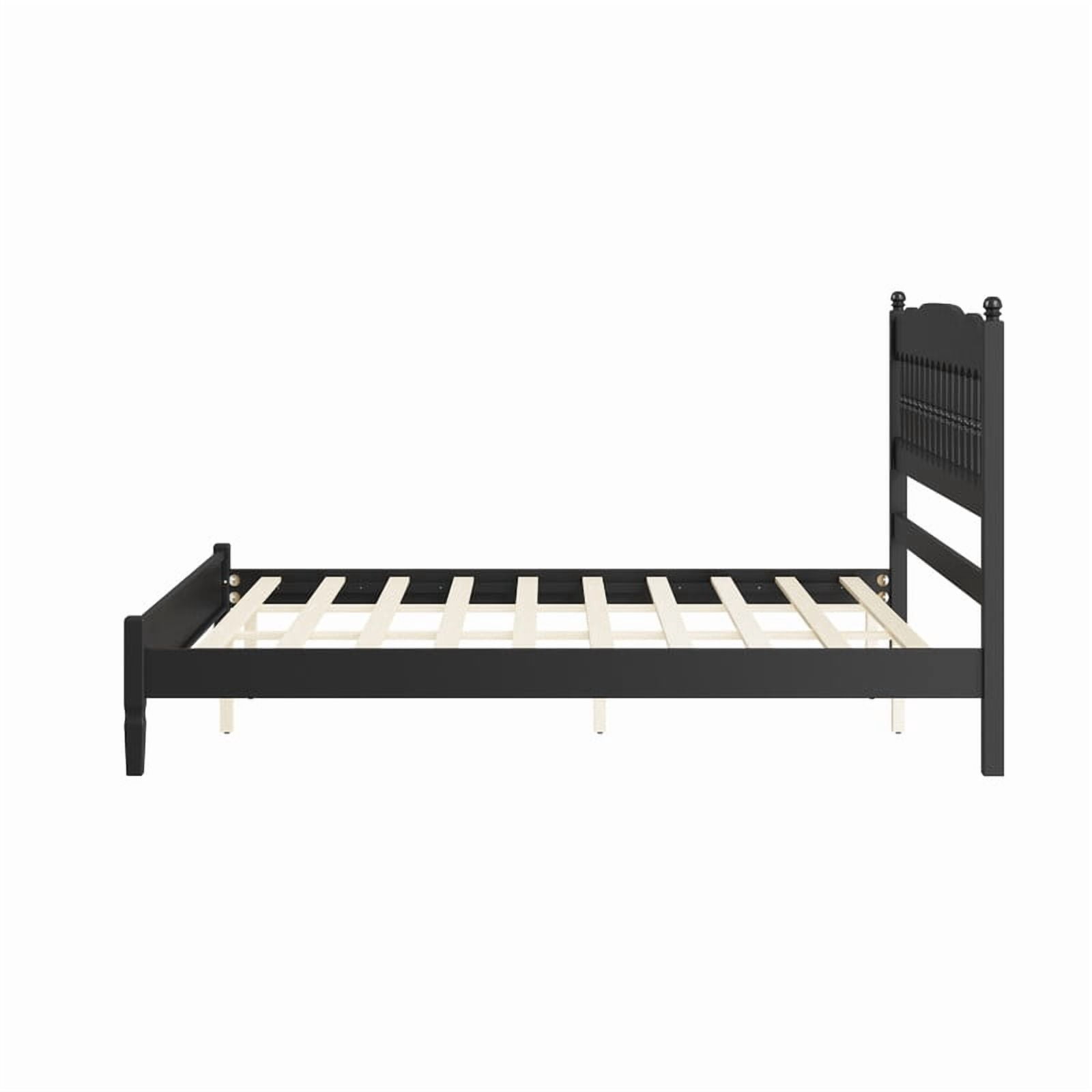 King Size Retro Countryside Style Wooden Bed Frame with Spindle Headboard, Low Profile Platform Bed with No Box Spring Required