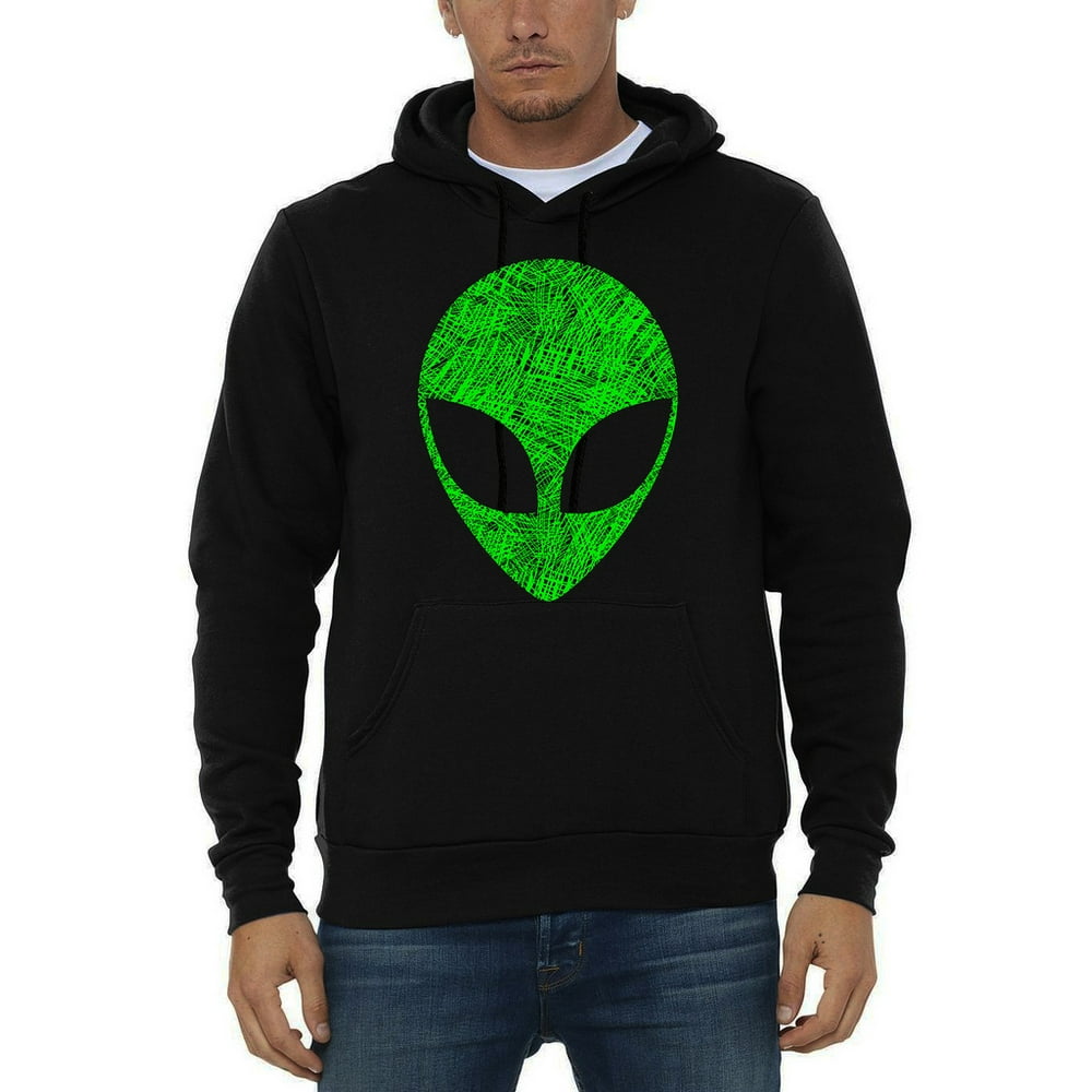 Men's Sketch Alien Head Black Pullover Hoodie Sweater 4X-Large Black ...