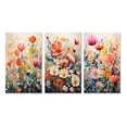 thumbnail image 2 of Designart "Multicolored Flowers composition IV" Floral Wall Art Set Of 3 - Red Plants Canvas Set For Living Room Decor, 2 of 7