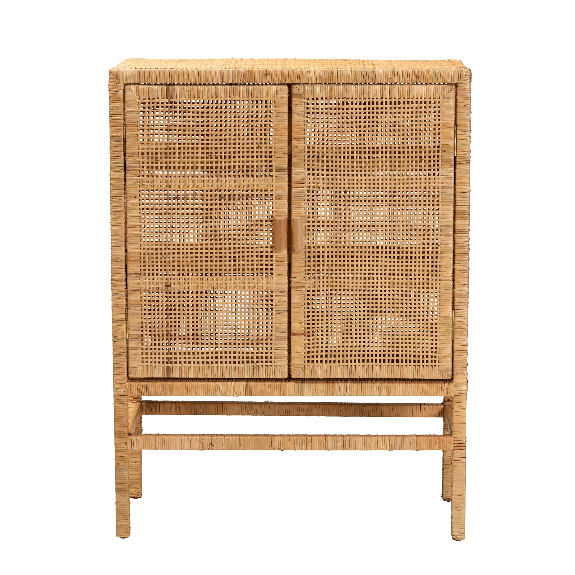 bali & pari Vivan Rattan and Mahogany wood BOHO Storage Cabinet, 3-Shelf, Natural Brown
