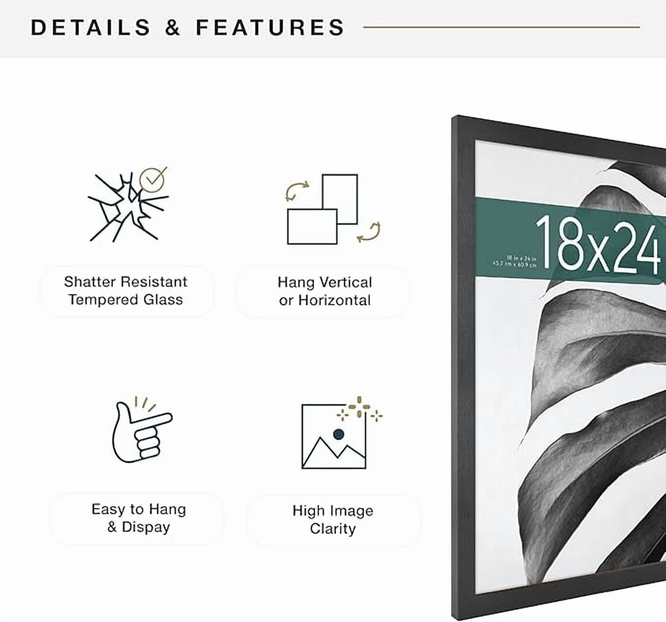 MCS Studio Gallery 18x24 Poster Frame Black Woodgrain, Vertical & Horizontal Wall Hanging Large Picture Frame for Photos, Posters & Art Prints (1-Pack)
