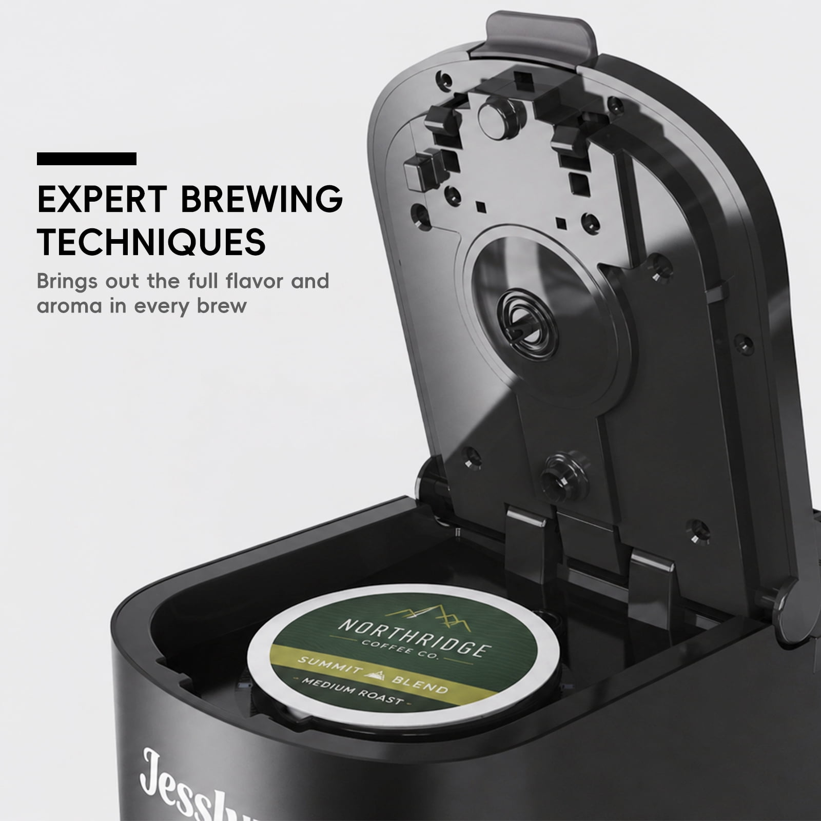 Jesslyn Single Serve Coffee Maker: Coffee Machine Compatible with K Cup Capsules & Grounds, Black