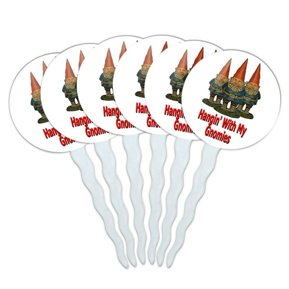 Hangin With My Gnomies Hanging Gnomes Cupcake Picks Toppers - Set of 6