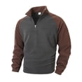 thumbnail image 4 of KHONTS Men's Quarter Sweatshirt Zip Quilted Long Sleeve Tee Stand Collar Color Block Pullover Tops Brown XL, 4 of 9