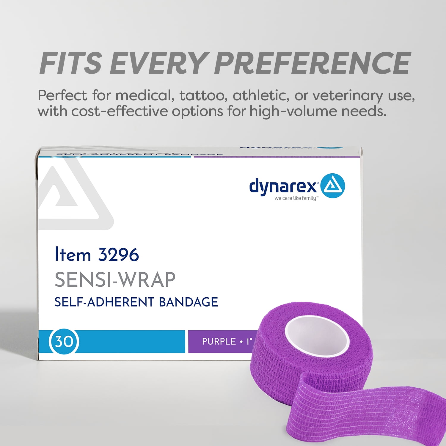 Dynarex Sensi-Wrap Self-Adhesive Bandages, 30-Pack, 1" x 5 yards, Purple, Latex, Colored Elastic Cohesive Athletic Tape, Tattoo Grip & Vet Wrap