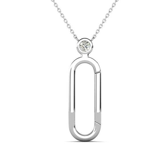 TriJewels Lab Grown Diamond Accent Paperclip Charm Holder Pendant Necklace in 10K White Gold