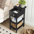 thumbnail image 4 of End Table with Charging Station, Flip Top Side Table with USB Ports, Narrow Nightstand Bedside Tables with Storage Shelves, for Small Space, Living Room, Black BK141UBZ01, 4 of 9