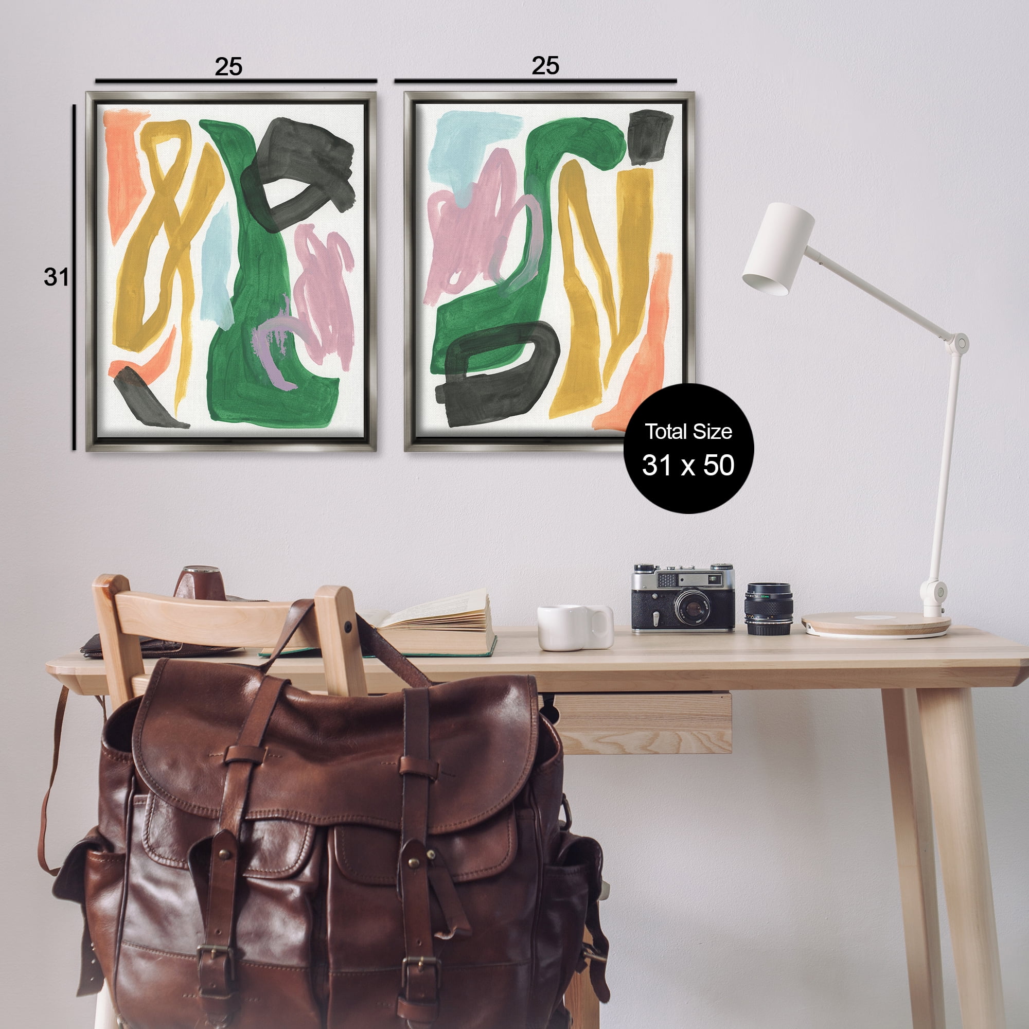 Stupell Industries Funky Abstract Squiggles Abstract Painting Gray Floater Framed Canvas Art Print Wall Art, 31 x 25, Set of 2