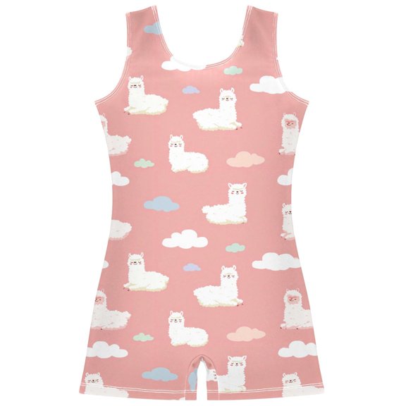 Gymnastics Leotard Sleeveless Cute Alpaca Stretchy Dance Bodysuit Breathable Athletic Ballet Yoga Outfit for Ages 3-14