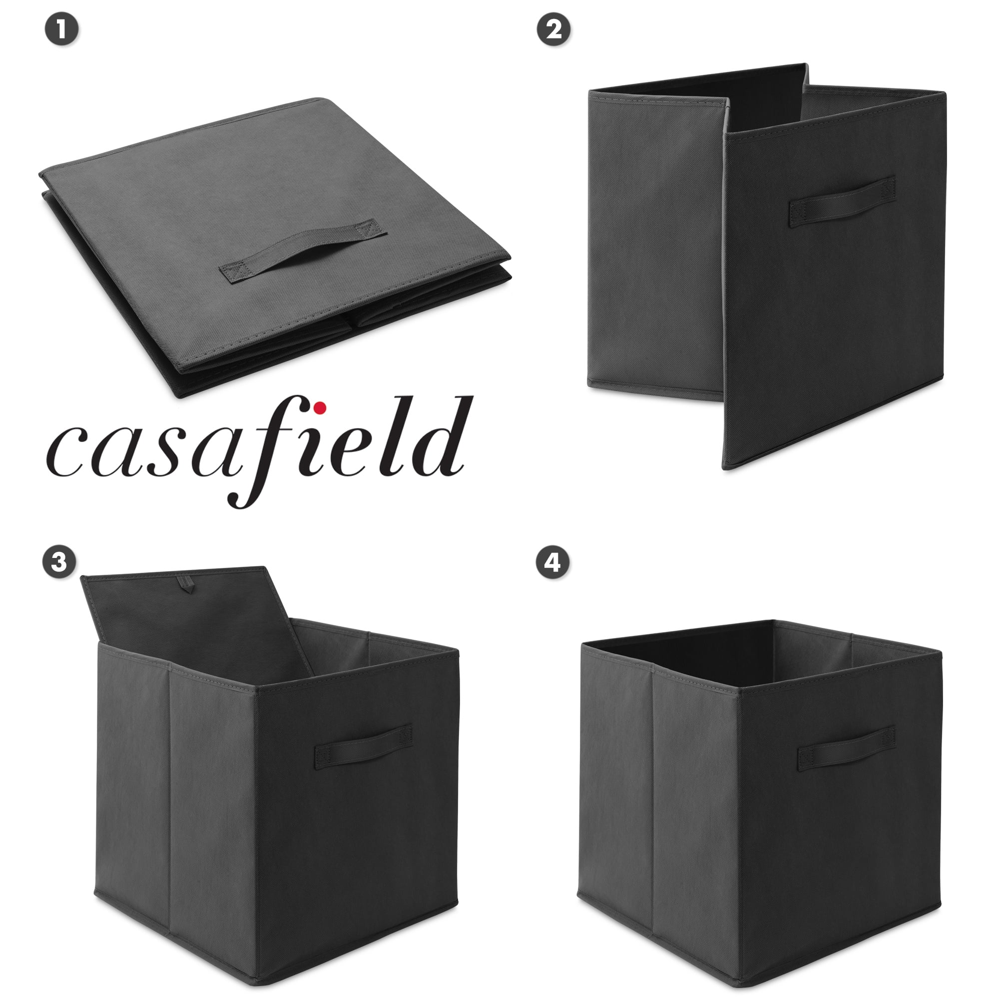 Casafield Set of 12 Fabric Storage Cube Bins, Black - 13" Collapsible Foldable Cloth Baskets for Shelves and Cubby Organizers