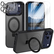 CASEFIV for iPhone 17 Pro Max Case,with Magnetic Invisible Stand [Compatible with Mag-Safe] Shockproof Slim Translucent Case with 2 Screen Protector 2 Lens Protector,Black