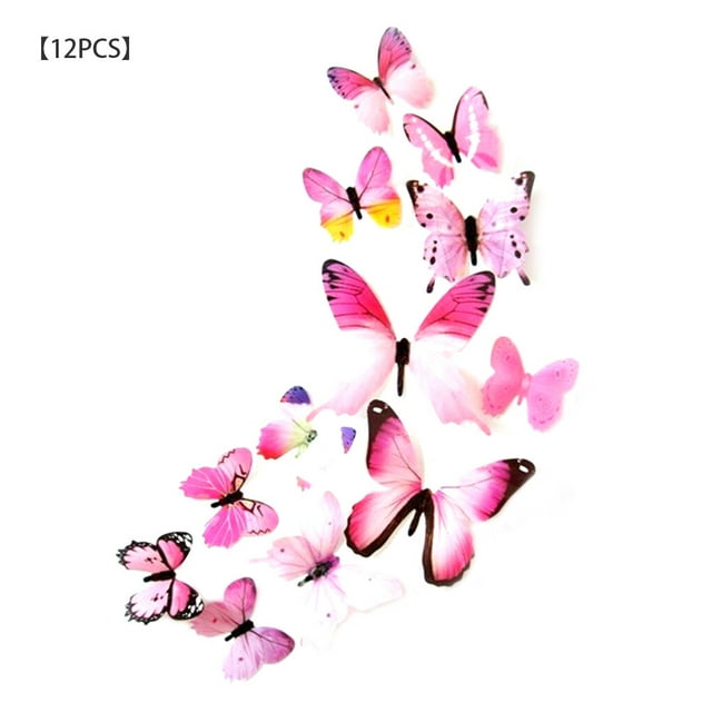 12pcs Wall Stickers PVC Simulation Decoration Simulation Insect Stickers Insect Wall Decals Waterproof Wallpapers for Home Decoration, Pink