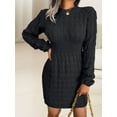 thumbnail image 4 of Casual Cable Knit Sweater Dress with Tie-Waist for Female, Autumn Winter Bodycon Tight Long Sleeve Tunic Black L, 4 of 8