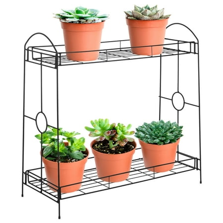 Metal Plant Stand Outdoor Best Choice Products 32-inch 2-Tier Indoor Outdoor Metal Multipurpose Plant Stand, Decorative Flower Pot Display Shelf Tray for Home, Backyard, Patio, Garden, Black ()