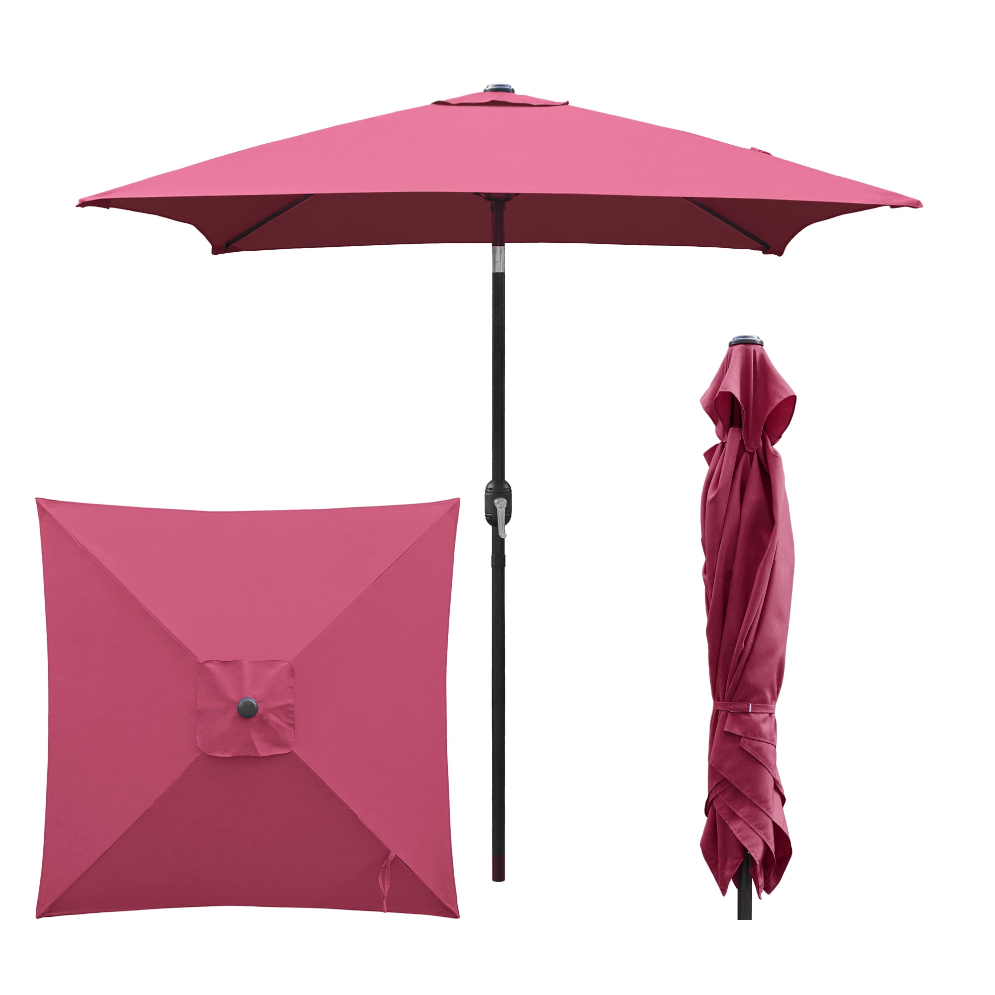 Abble 6.5FT Square Outdoor Patio Umbrella with Push Button Tilt and Crank Handle, Market Umbrella for Garden Deck Backyard Pool,  Burgundy