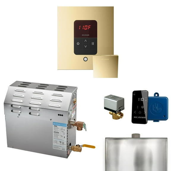 Mr Steam MS 6kW (6000W) Steam Shower Generator Package w/square iTempo Control in Polished Brass