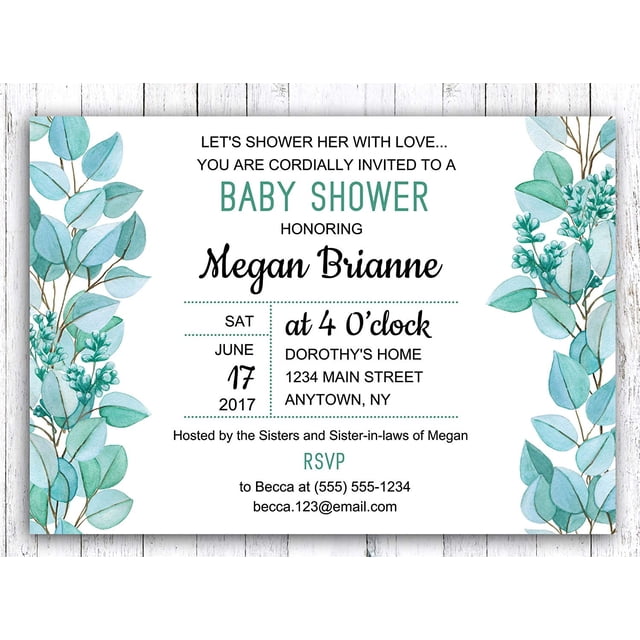 Darling Souvenir Custom Mint Printed Baby Shower Invitations Boy/ Girl 10 Personalized Invites With Envelopes 5 x 7