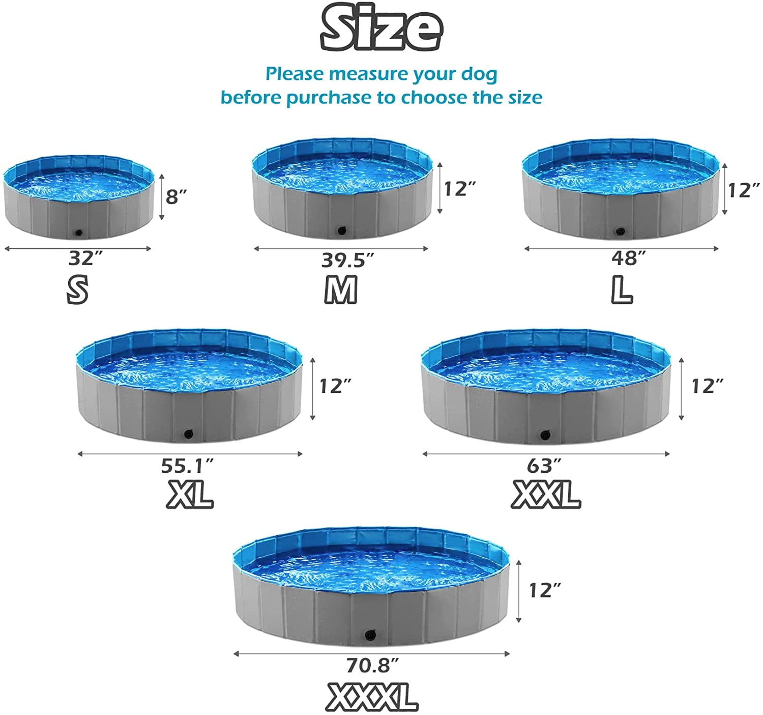 Foldable Dog Pet Bath Pool Collapsible Dog Pet Pool Bathing Tub Kiddie Pool Doggie Wading Pool for Puppy Small Medium Large Dogs Cats and Kids 63" Grey