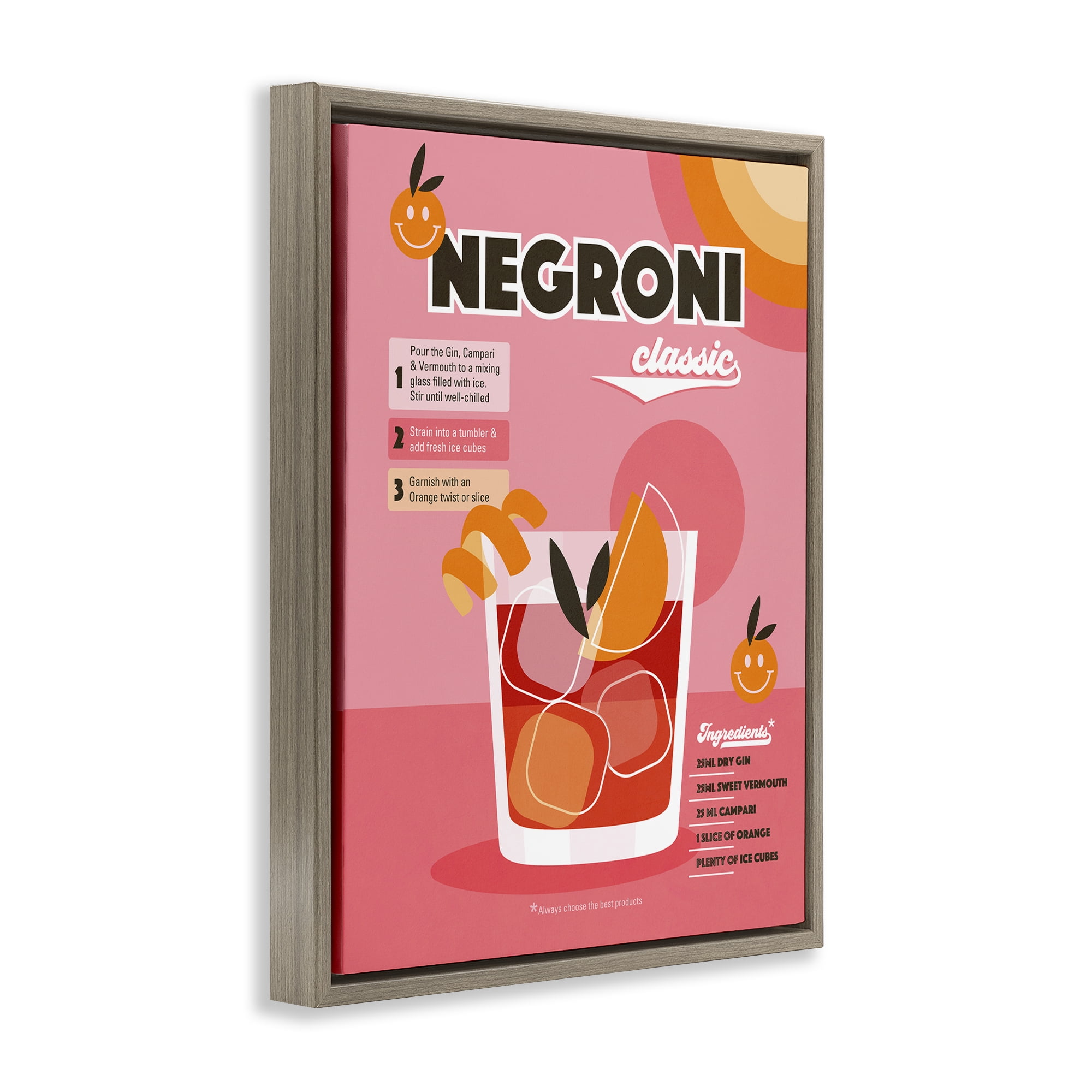 Stupell Industries Retro Negroni Cocktail Recipe Food & Beverage Painting Brown Floater Framed Canvas Art Print Wall Art, 17 x 21