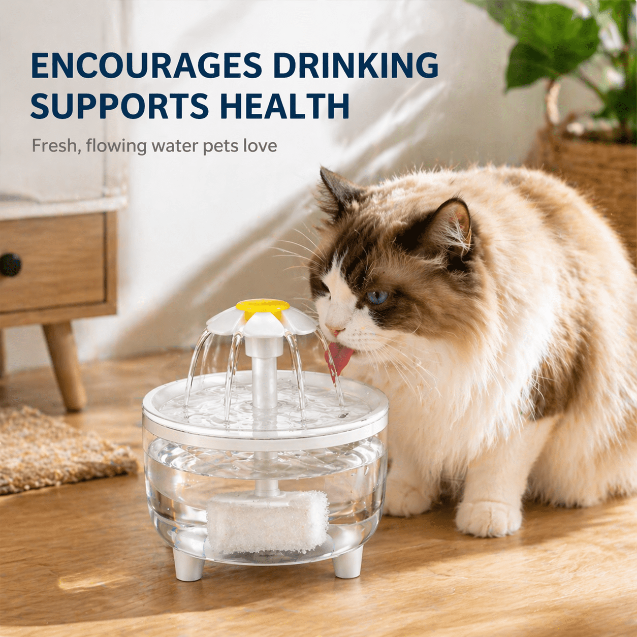 Automatic Pet Water Fountain, 2.5L Ultra-Quiet Flower Cat Water Dispenser with Triple-Filtration System, BPA-Free Fresh Flow Drinking Station for Cats and Small Dogs, White & Daisy