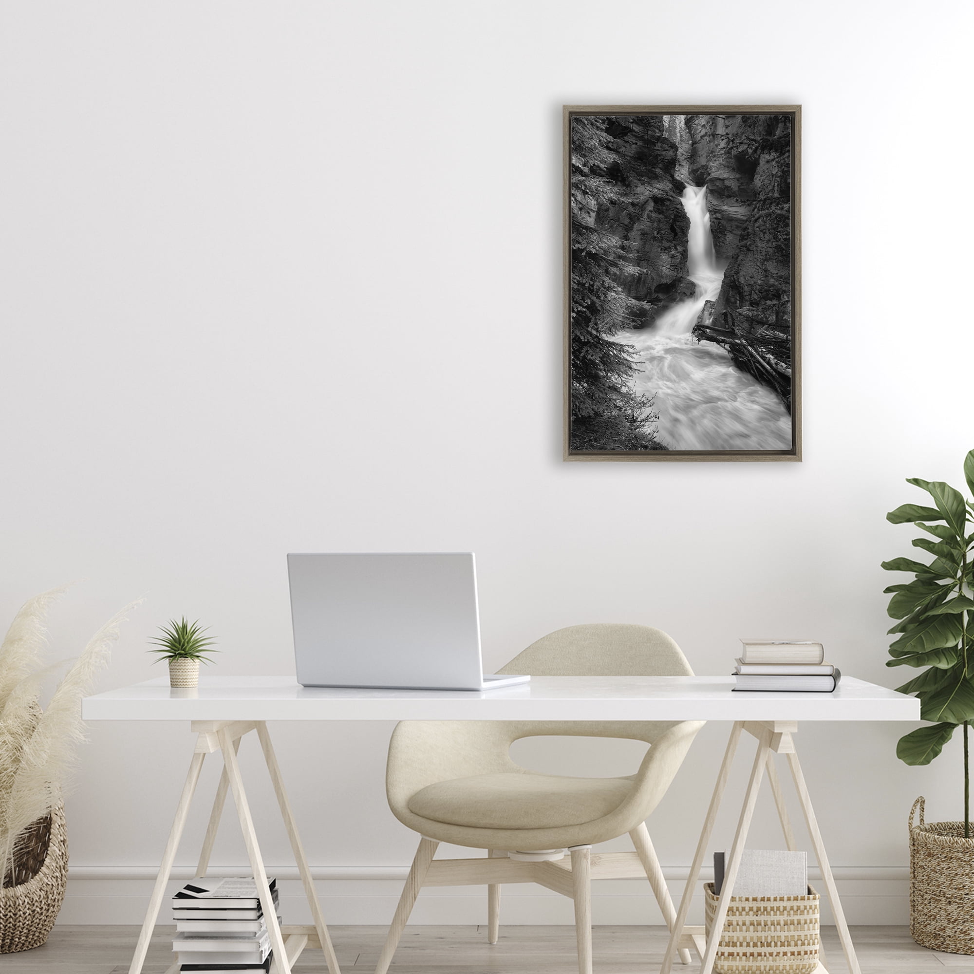 Stupell Industries Banff National Park Waterfall Brown Framed Floater Canvas Wall Art, design by Jon Evan