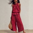 thumbnail image 2 of AzureSilk Summer Outfits For Women's Linen 2 Piece Outfits Sleeveless Ruffle Top Wide Leg Pants Summer Loungewear Beach Sets Vacation Outfits For Women, 2 of 4