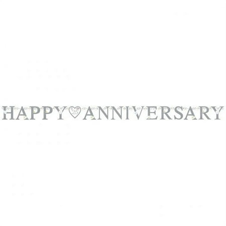 Anniversary 25th Happy Anniversary Silver Banner w/ Hearts (1ct)