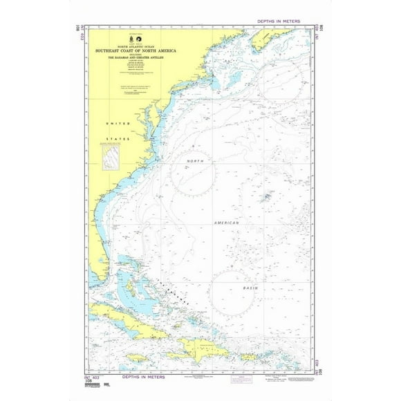 NGA Chart 108: Southeast Coast of North America Including The Bahamas and Greater Antilles