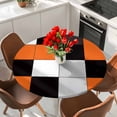 thumbnail image 2 of Orange Black Patchwork Round Fitted Table Cover Abstract Geometric Art Waterproof Table Cloth with Elastic Edge Wipeable Tablecloth for Picnic Camping Party Fits 45"-54" Diameter, 2 of 8