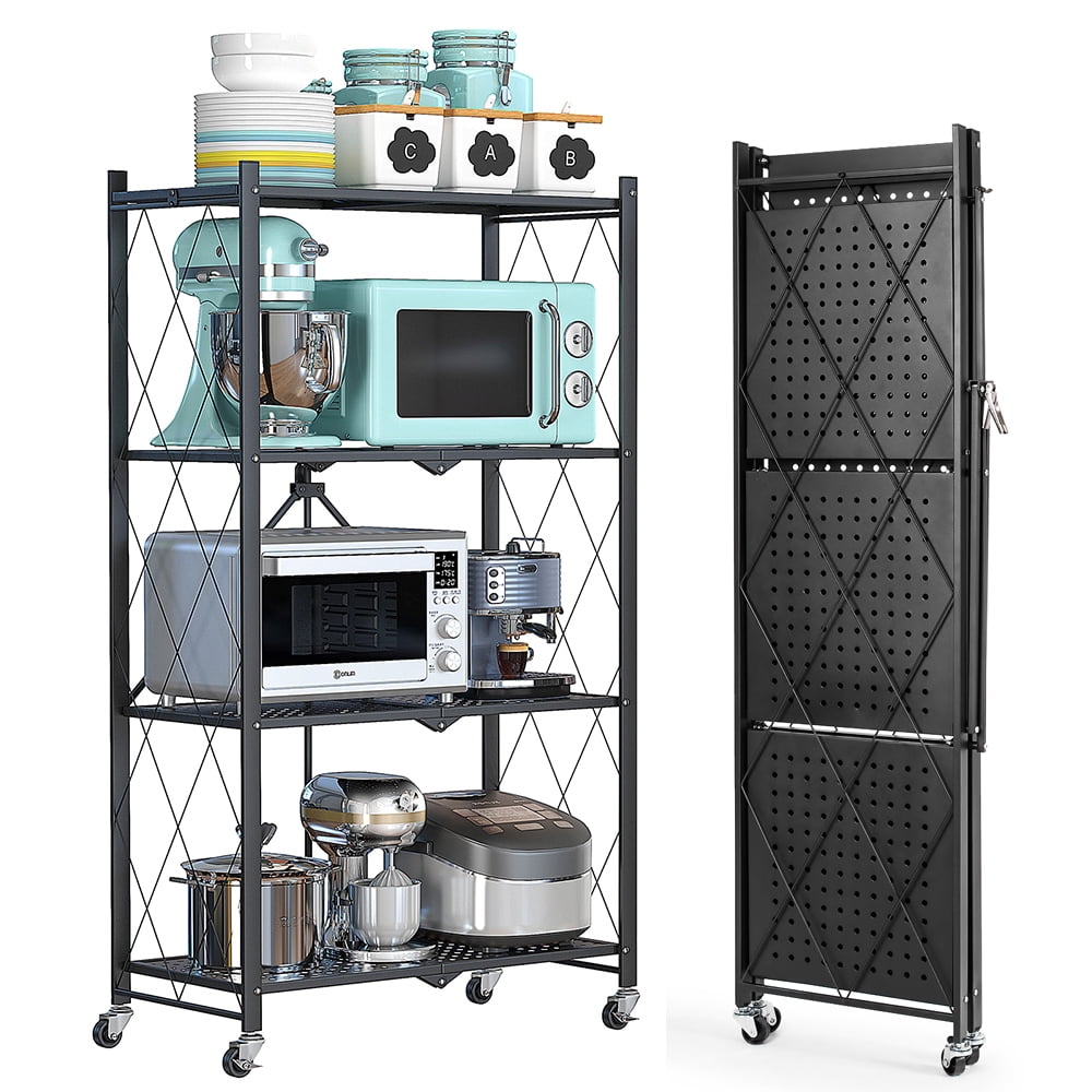 COOKCOK 4Tier Storage Shelving Unit,Heavy Metal Shelf,Foldable Storage